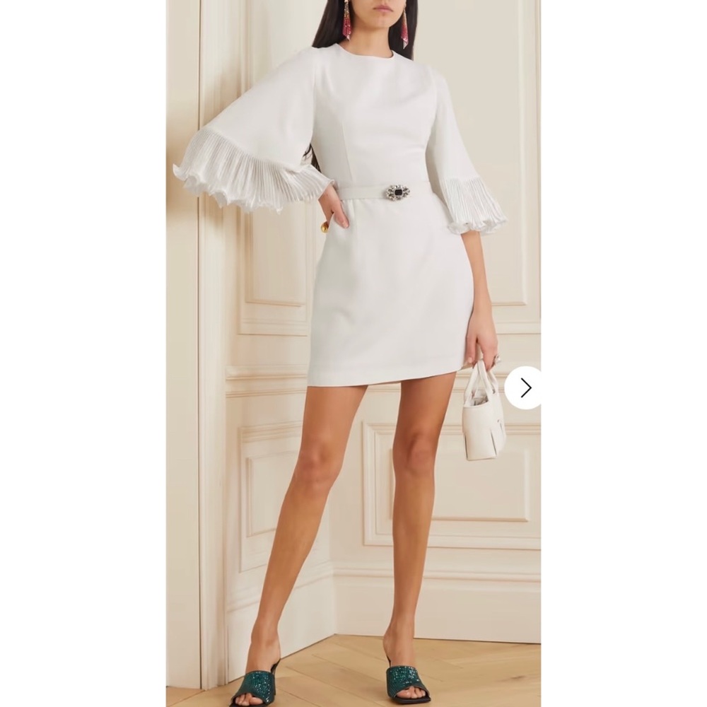 ANDREW GN BELTED CREPE MINI DRESS